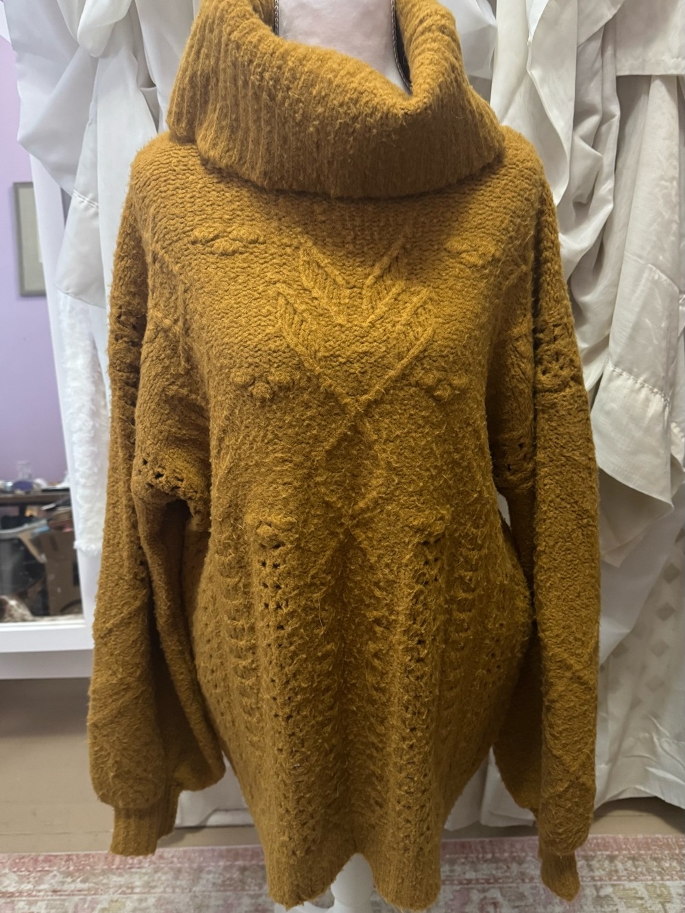 In Bloom Chunky Mustard Cable Turtleneck Sweater